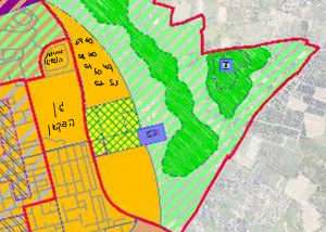 ייעוד חלקה 40 ייעוד חלקה 40 והחלקות הקרובות (מסומנות בעיגול) לטובת מגורים לפי תשריט ייעודי הקרקע המצורף לתכנית המתאר לכלל העיר. להגדלה - לחץ על התמונה