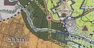 ייעוד גוש 10021 לאזור פארק מטרפוליני לפי תמ"מ 6 (תכנית מתאר מחוזית - מחוז חיפה). להגדלה - לחץ על התמונה